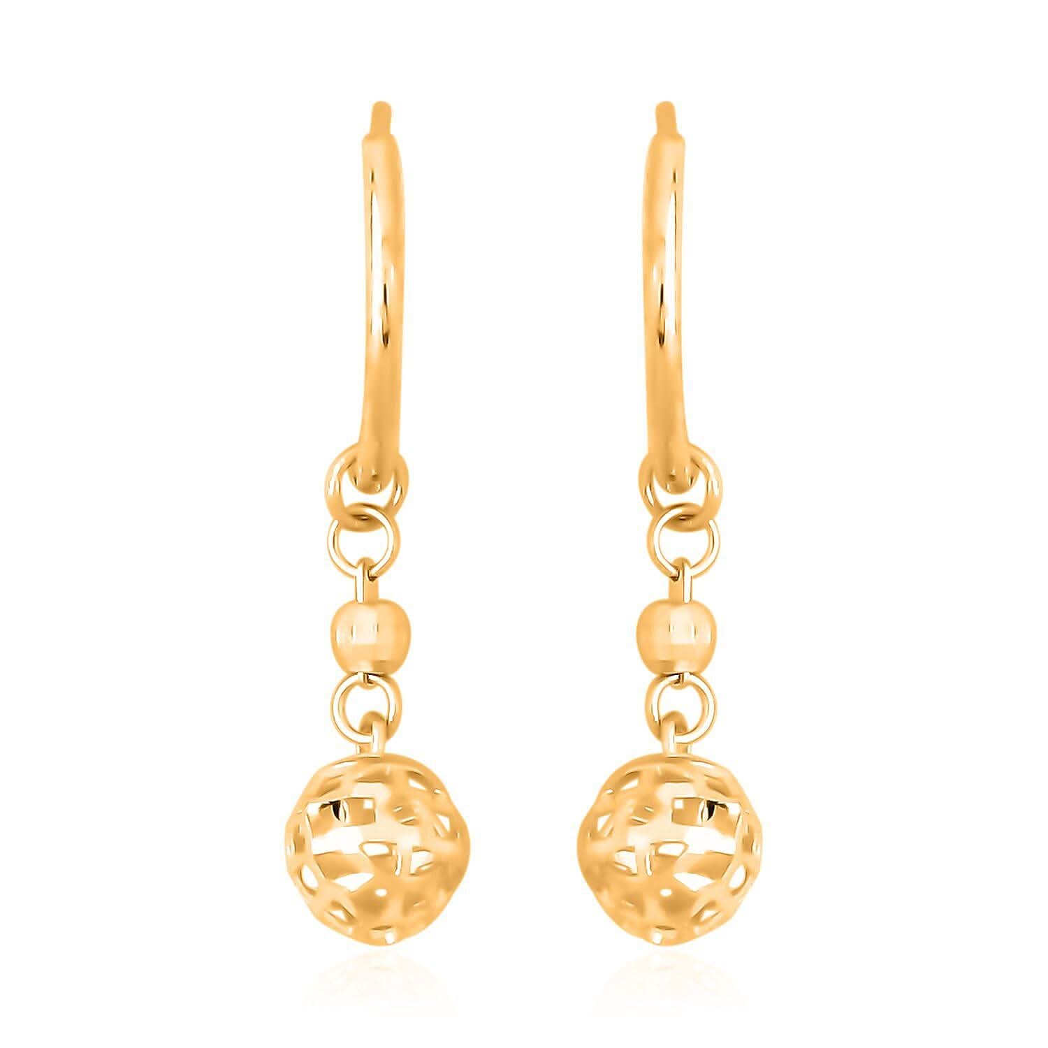 24K Yellow Gold Electroform Drop Earrings 2 Grams