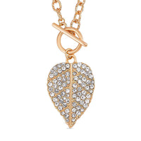 Austrian Crystal Leaf Pendant Necklace 22 Inches in Goldtone