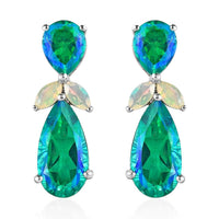 Peacock Quartz (Triplet) and Ethiopian Welo Opal Dangle Earrings in Platinum Over Sterling Silver 13.35 ctw