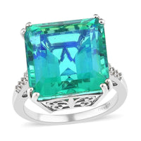 Peacock Quartz (Triplet) and White Zircon Ring in Platinum Over Sterling Silver 17.50 ctw