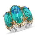 Peacock Quartz (Triplet) 3 Stone Ring in Vermeil YG and Platinum Over Sterling Silver 19.35 ctw - Sticky add to cart bar