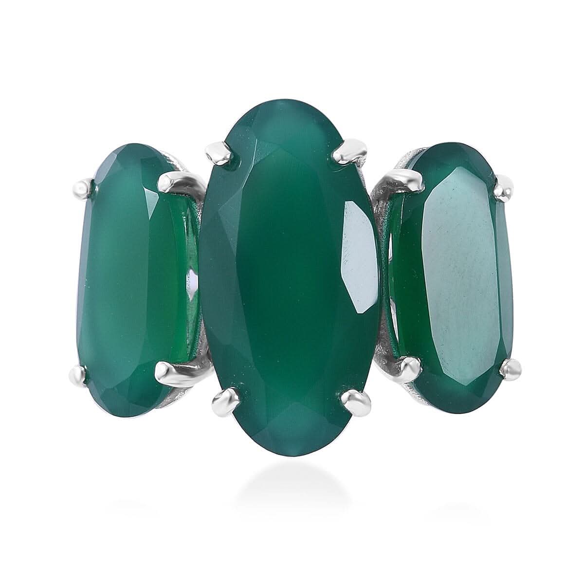 Verde Onyx 3 Stone Ring in Platinum Over Sterling Silver 18.00 ctw