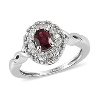 Anthill Garnet and White Zircon Halo Ring in Platinum Over Sterling Silver 0.65 ctw