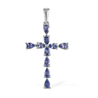 Tanzanite Cross Pendant in Platinum Over Sterling Silver 2.00 ctw