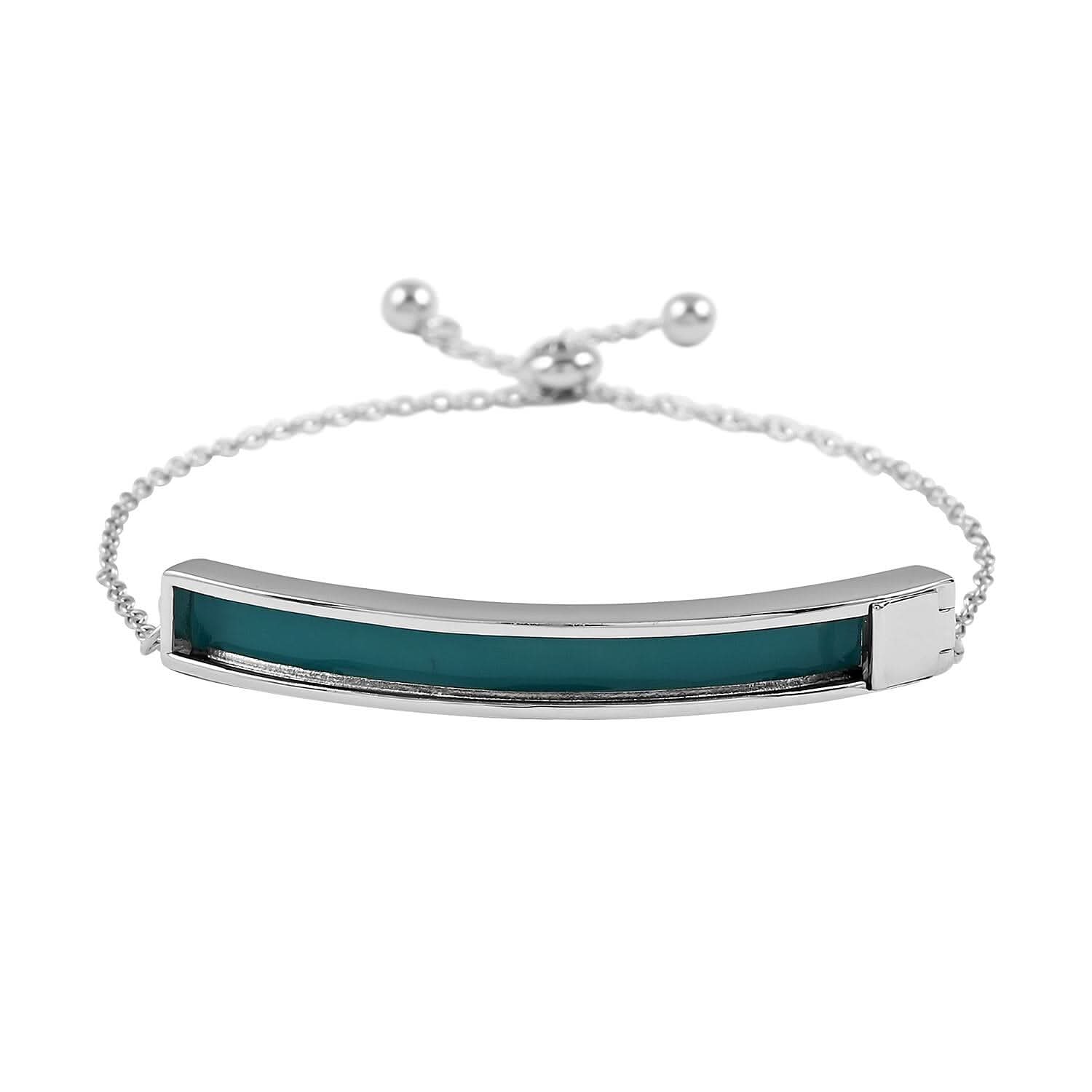 Blue and White Enameled Bolo Bracelet in Sterling Silver