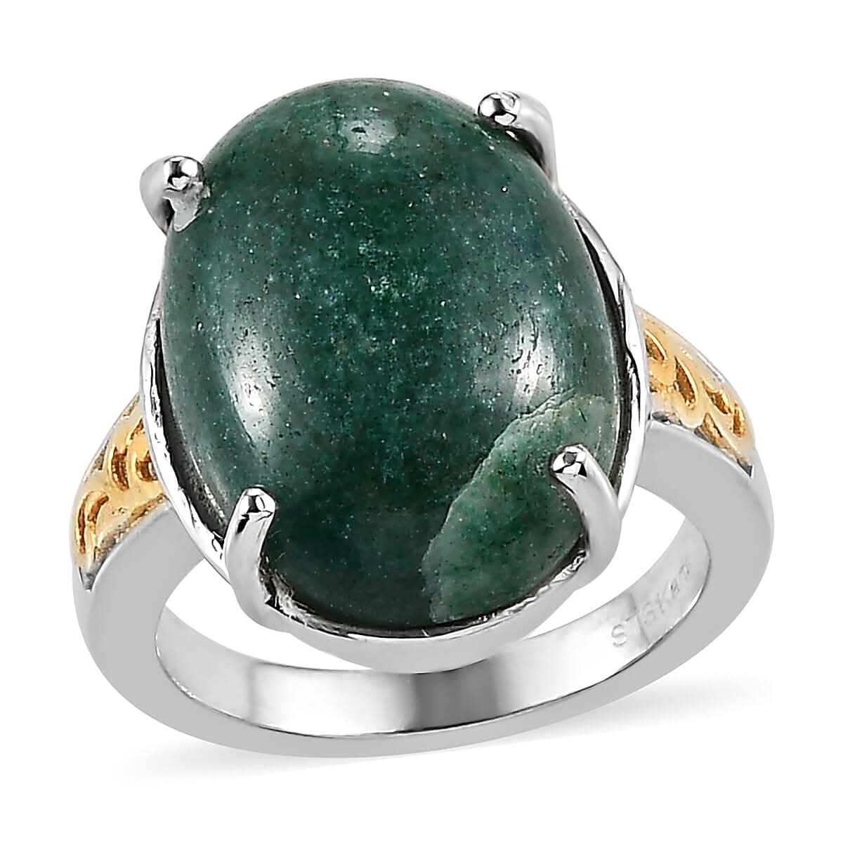 Karis Green Aventurine Solitaire Ring in 18K YG Plated and Platinum Bond (Size 10.0) 14.00 ctw