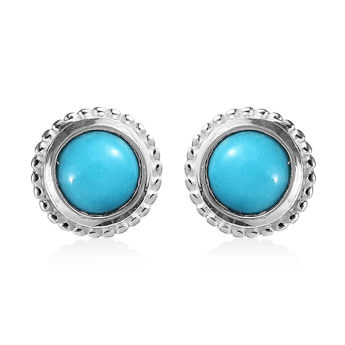Sleeping Beauty Turquoise Solitaire Stud Earrings in Sterling Silver 1.00 ctw