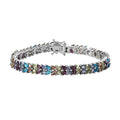 Multi Gemstone 2 Row Bracelet in Platinum Over Sterling Silver (6.50 In) 10.35 ctw - Sticky add to cart bar