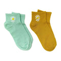 Set of 2 Boat Cut Ankle Socks with Daisy Accent - Turquoise and Fall Rust - Sticky add to cart bar