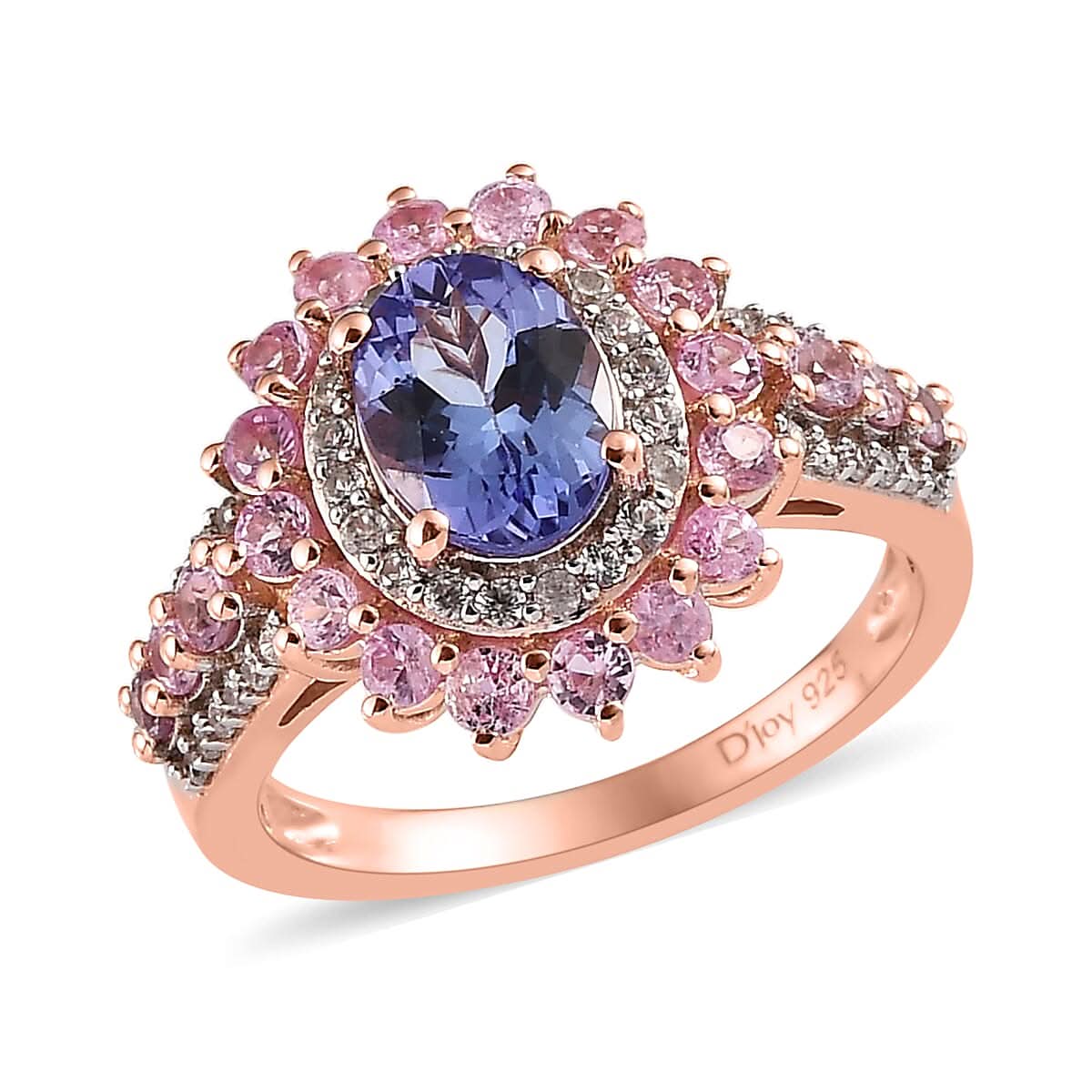 Tanzanite, Multi Gemstone Floral Ring in Vermeil RG Over Sterling Silver (Size 10.0) 3.00 ctw