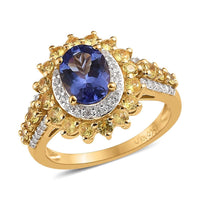 Tanzanite, Multi Gemstone Floral Ring in Vermeil YG Over Sterling Silver (Size 10.0) 2.85 ctw