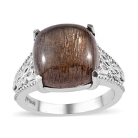 Golden Sheen Moonstone Solitaire Ring in Stainless Steel 7.15 ctw