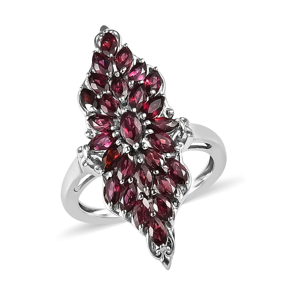 Premium Anthill Garnet Elongated Ring in Platinum Over Sterling Silver 2.60 ctw