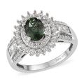 Green Apatite and White Zircon Sunburst Ring in Platinum Over Sterling Silver (Size 10.0) 2.80 ctw - Sticky add to cart bar
