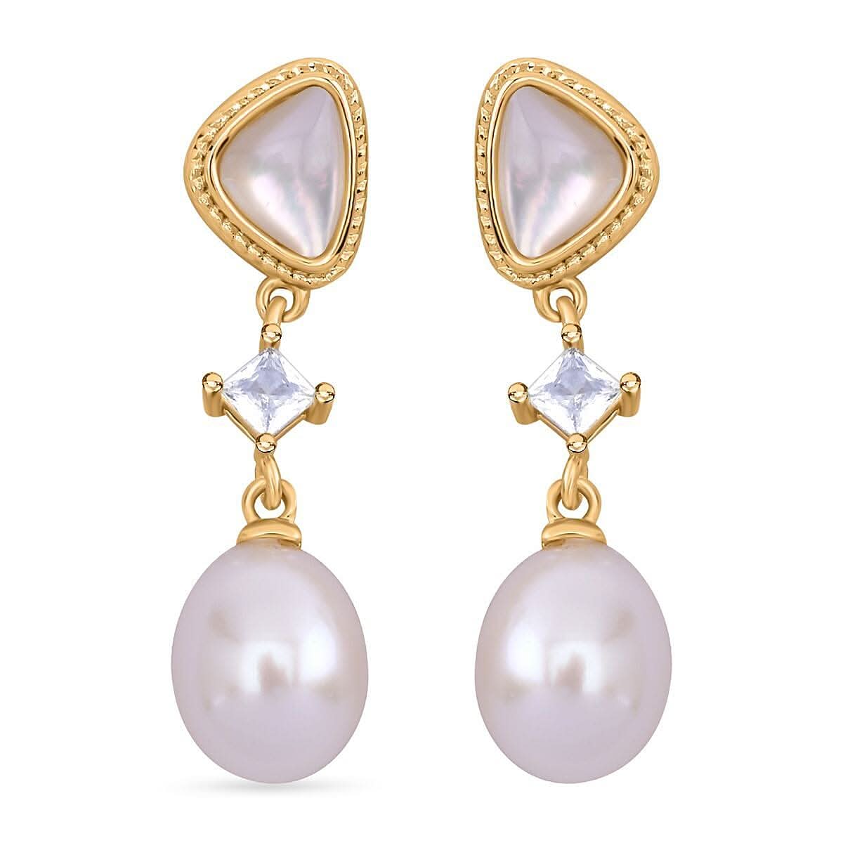 Freshwater Pearl and Multi Gemstone 0.30 ctw Earrings in Goldtone