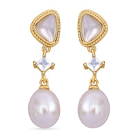 Freshwater Pearl and Multi Gemstone 0.30 ctw Earrings in Goldtone