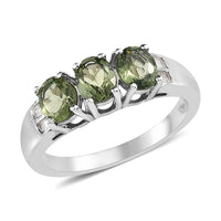 Green Apatite and Diamond Ring in Platinum Over Sterling Silver 1.15 ctw