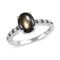 Bankacha Natural Black Star Sapphire Solitaire Ring in Platinum Over Sterling Silver 2.60 ctw - Sticky add to cart bar