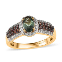 Green Apatite, Brown and White Zircon Ring in Vermeil Yellow Gold Over Sterling Silver (Size 10.0) 1.60 ctw