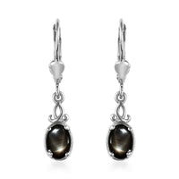 Bankacha Natural Black Star Sapphire Lever Back Earrings in Platinum Over Sterling Silver 2.50 ctw