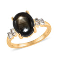 Bankacha Natural Black Star Sapphire and Diamond Ring in Vermeil Yellow Gold Over Sterling Silver 3.60 ctw - Sticky add to cart bar
