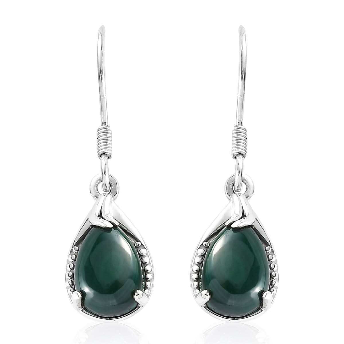 African Malachite Earrings in Platinum Over Sterling Silver 5.60 ctw