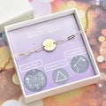 White Austrian Crystal Aries Zodiac Engraved Coin Charm Bracelet in ION Plated YG Stainless Steel - Sticky add to cart bar