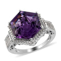Amethyst and Natural White Zircon Ring in Platinum Over Sterling Silver 7.40 ctw - Sticky add to cart bar