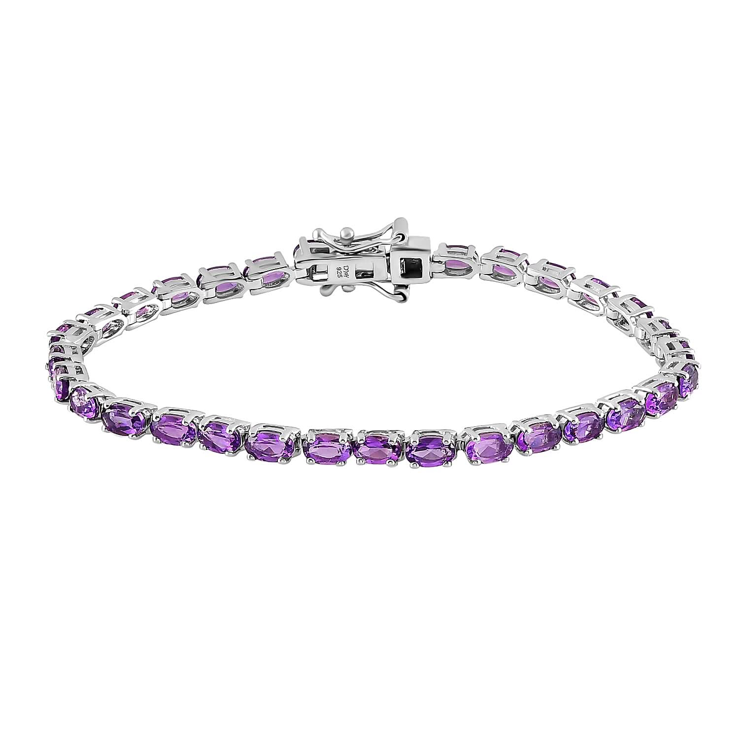 Amethyst Tennis Bracelet in Platinum Over Sterling Silver (6.50 In) (6.85 g) 6.40 ctw