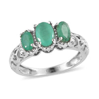 Kagem Zambian Emerald Trilogy Ring in Platinum Over Sterling Silver (Size 7.0) 0.85 ctw