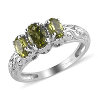 Mozambique Garnet 3 Stone Ring in Platinum Over Sterling Silver 1.15 ctw