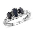 D'Joy Madagascar Blue Sapphire (DF) 3 Stone Ring in Platinum Over Sterling Silver (Size 10.0) 1.25 ctw - Sticky add to cart bar