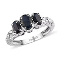 Madagascar Blue Sapphire 3 Stone Ring in Platinum Over Sterling Silver (Size 7.0) 1.11 ctw - Sticky add to cart bar