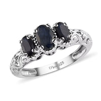 Madagascar Blue Sapphire 3 Stone Ring in Platinum Over Sterling Silver (Size 7.0) 1.11 ctw