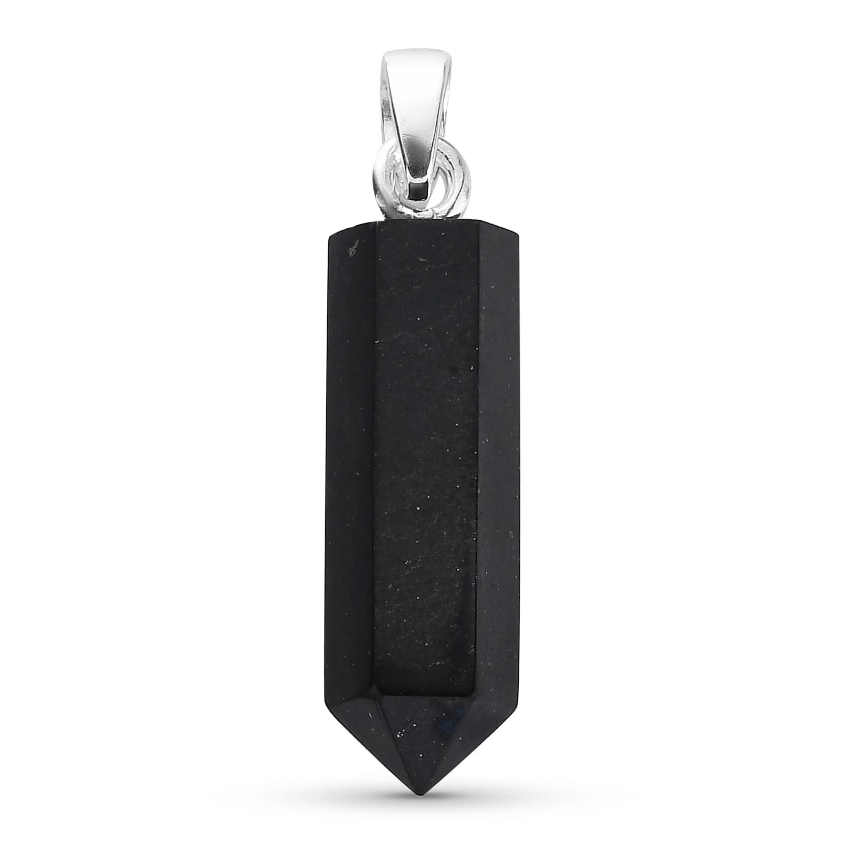 Black Shungite Pencil Shape Pendant in Sterling Silver 6.85 ctw