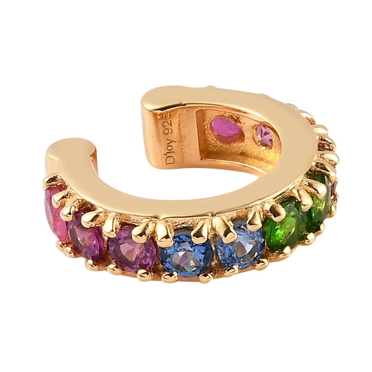 Multi Gemstone Open Band Rainbow Ear Cuff in Vermeil Yellow Gold Over Sterling Silver 1.65 ctw