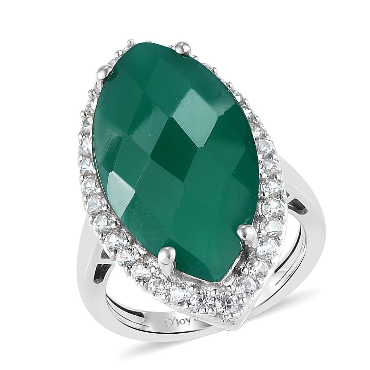 Verde Onyx and Natural White Zircon Ring in Platinum Over Sterling Silver (Size 9.0) 10.25 ctw (1)