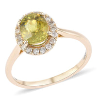 SUMMER SIZZLING DEAL LUXORO 14K Yellow Gold AAA Sava Sphene and G-H I2 Diamond Halo Ring 2.20 Grams 1.80 ctw