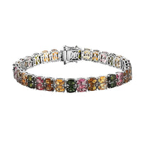Multi-Tourmaline Double Row Bracelet in Platinum Over Sterling Silver (8.00 In) (19.65 g) 27.25 ctw