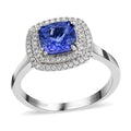 RHAPSODY 950 Platinum AAAA Tanzanite and Diamond E-F VS Double Halo Ring 6.60 Grams 2.00 ctw - Sticky add to cart bar