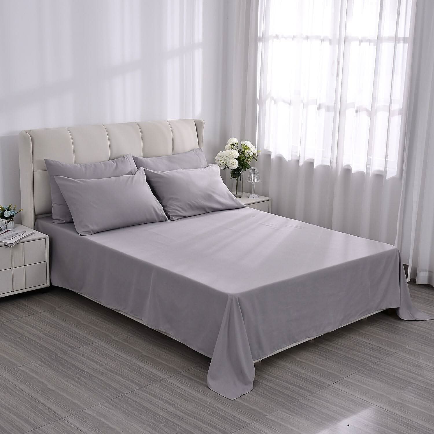 Set of 6 Light Grey Color Silver Infused Sheet - Queen (Microfiber)