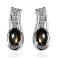 Bankacha Natural Black Star Sapphire and White Zircon Stud Earrings in Platinum Over Sterling Silver 1.60 ctw - Sticky add to cart bar