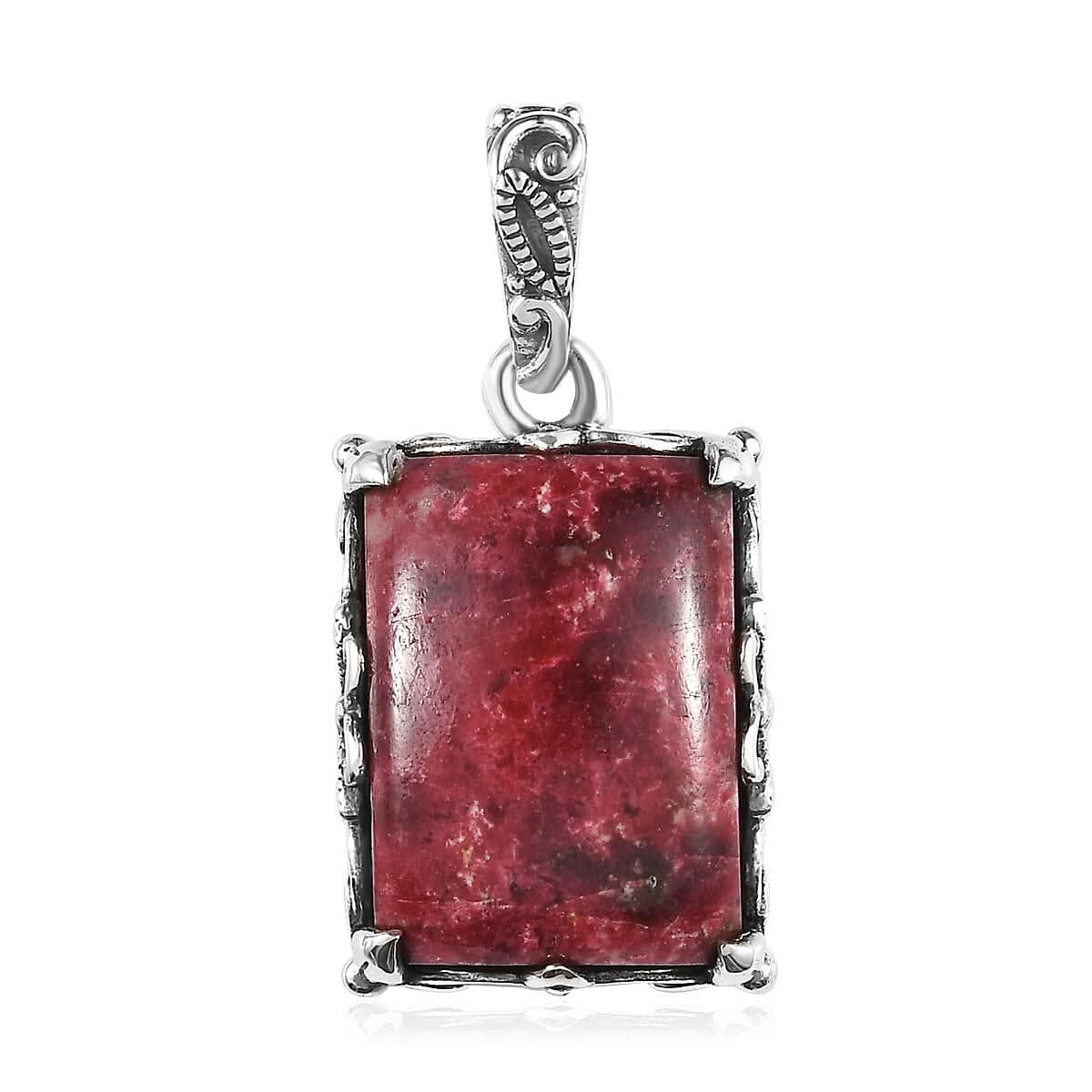 D'Joy Artisan Crafted Norwegian Thulite Solitaire Pendant in Sterling Silver 19.00 ctw