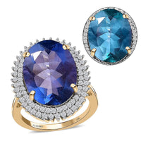 Luxoro 10K Yellow Gold Premium Color Change Fluorite and Moissanite Ring 14.75 ctw