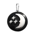 Moissanite and Enameled Celestial Moon and Stars Pendant without Chain in Platinum Over Sterling Silver - Sticky add to cart bar