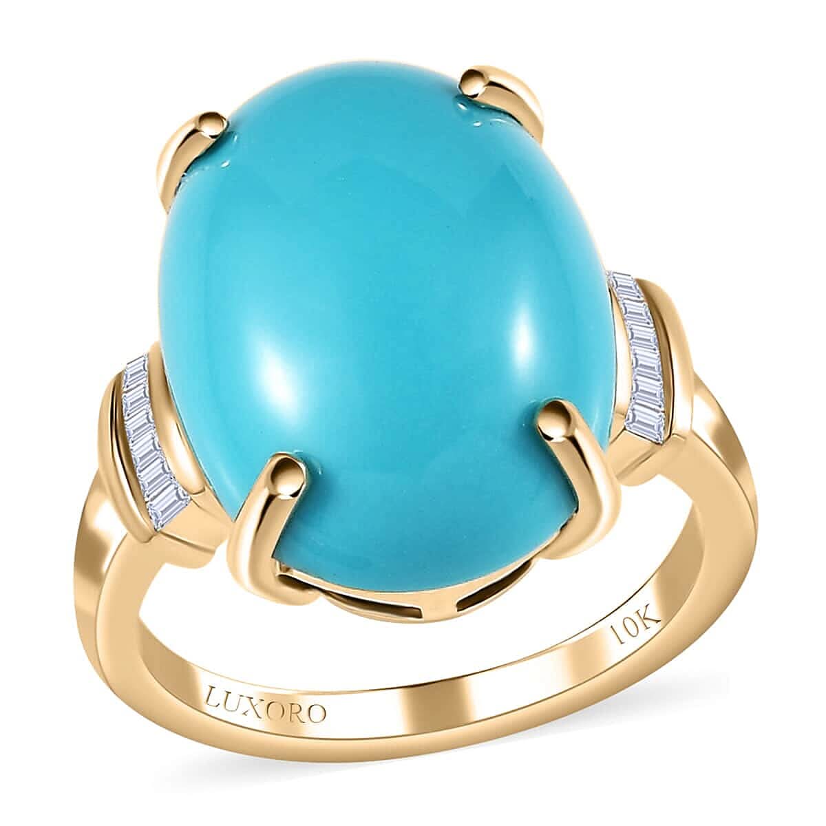 Luxoro 10K Yellow Gold Premium Sleeping Beauty Turquoise and Diamond Ring (Size 6.0) 7.20 ctw