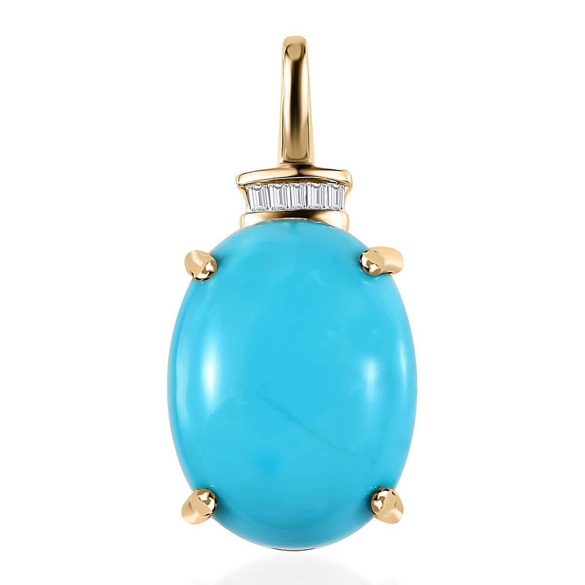 Luxoro 10K Yellow Gold Premium Sleeping Beauty Turquoise and Diamond Accent Pendant 7.15 ctw