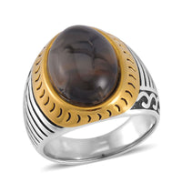 Grey Agate (D) Anchor Men's Ring in ION Plated YG and Stainless Steel (Size 10.0) 3.00 ctw