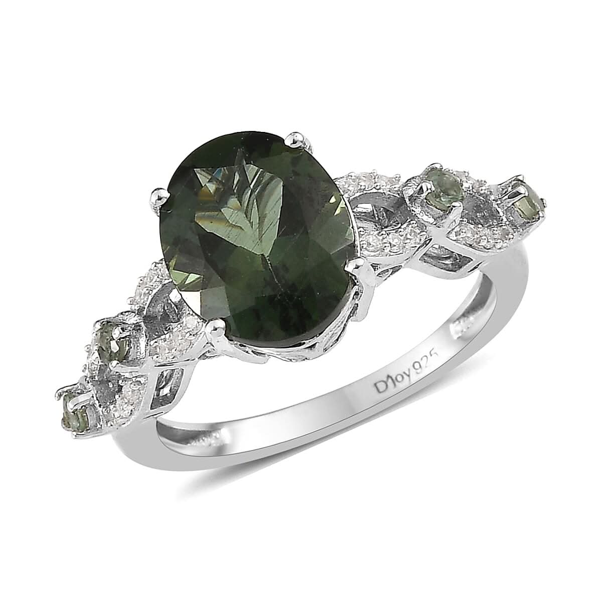 Green Apatite and White Zircon Ring in Platinum Over Sterling Silver (Size 10.0) 3.90 ctw