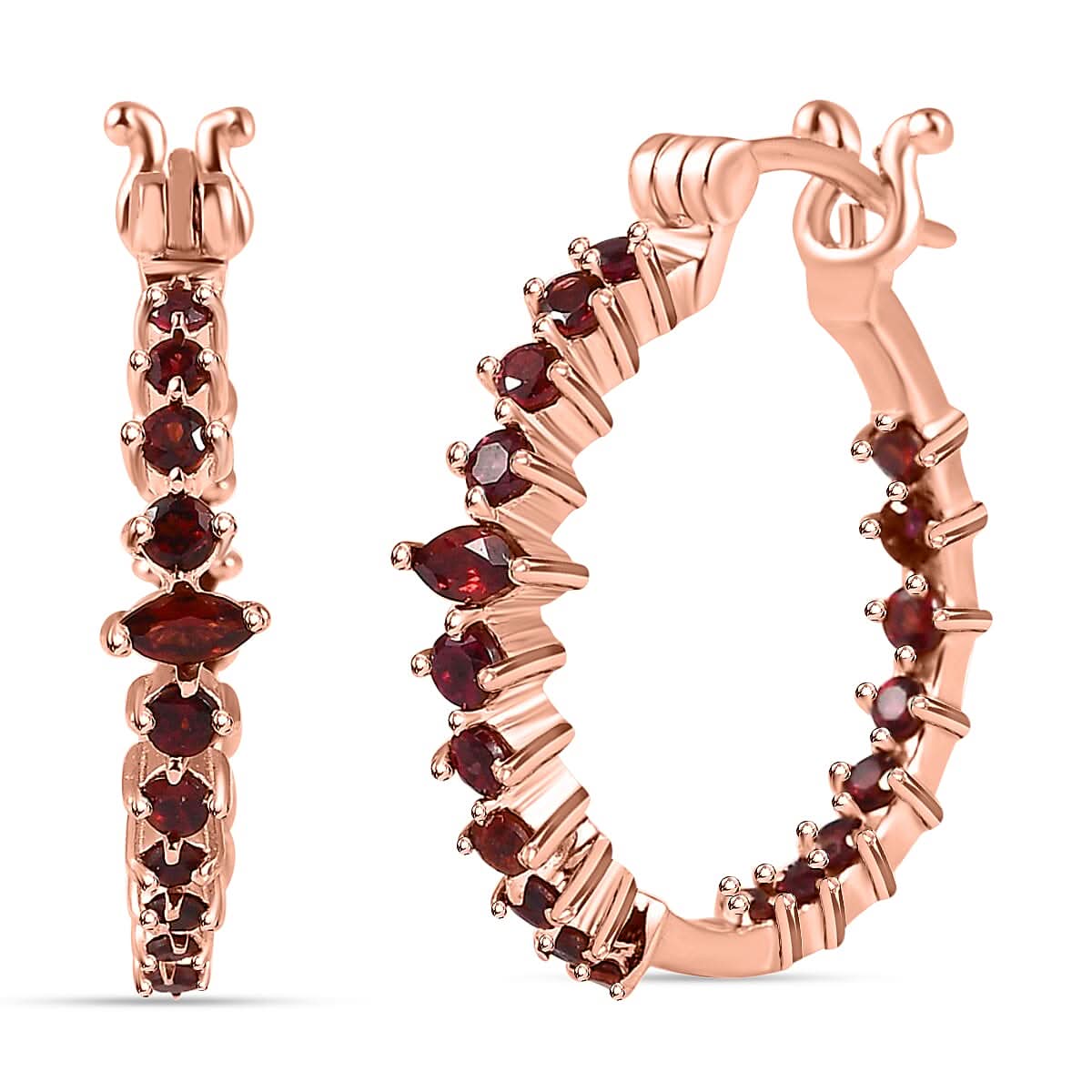 Premium Anthill Garnet Inside Out Hoop Earrings in Vermeil Rose Gold Over Sterling Silver 1.60 ctw